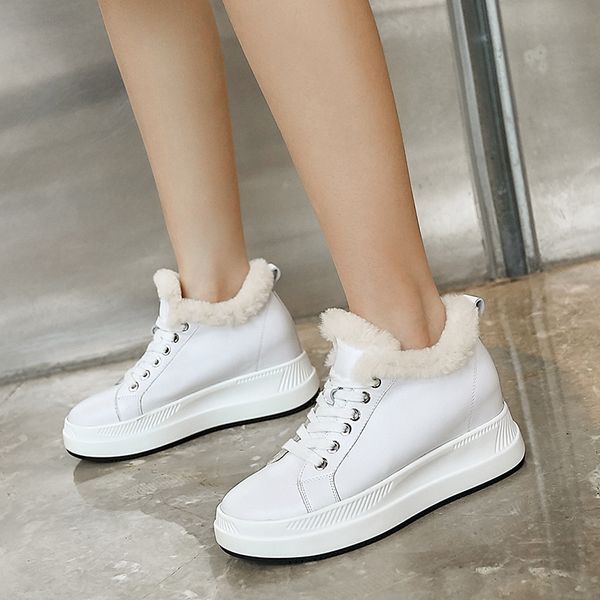 

Womens genuine leather lace-up platform flats winter wool warm plush casual female soft comfrotable footwear shoes for womenDress Shoes, Black