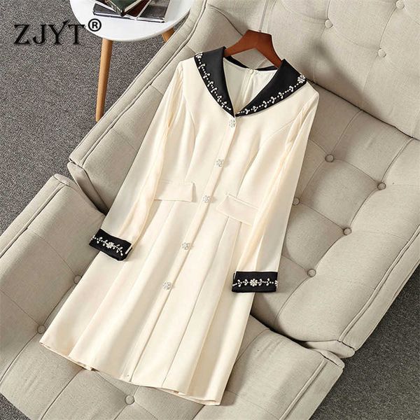 

runway fashion luxury beading color block dress spring woman clothes elegant designer party robe femme vestidos 210601, Black;gray