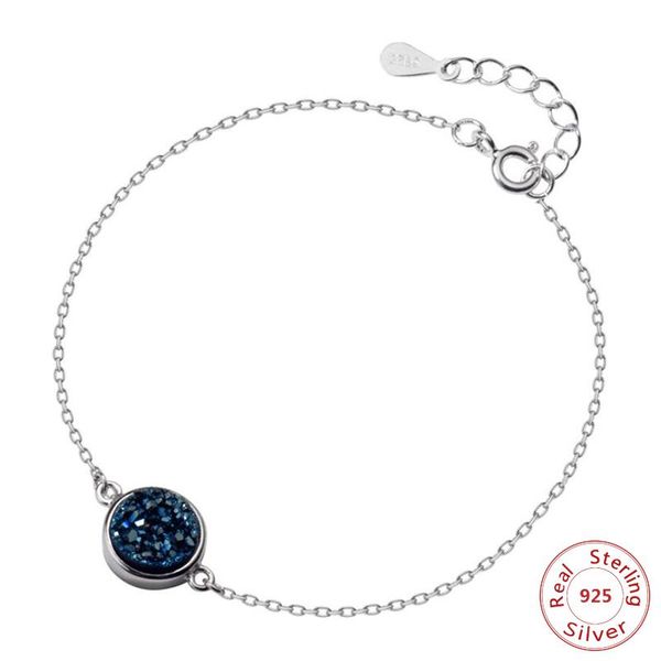 

charm bracelets real 925 sterling silver bracelet blue crystal for women temperament sweet cute hand jewelry, Golden;silver
