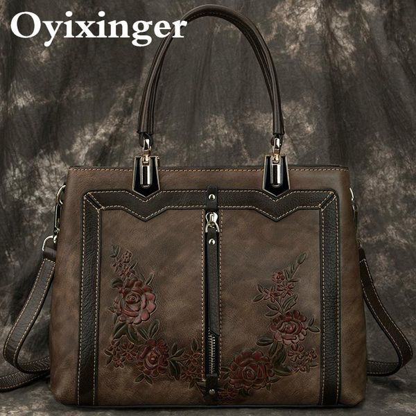 

cross body oyixinger retro women bag genuine leather luxury shoulder bags for female handmade embossed vintage handle ledies