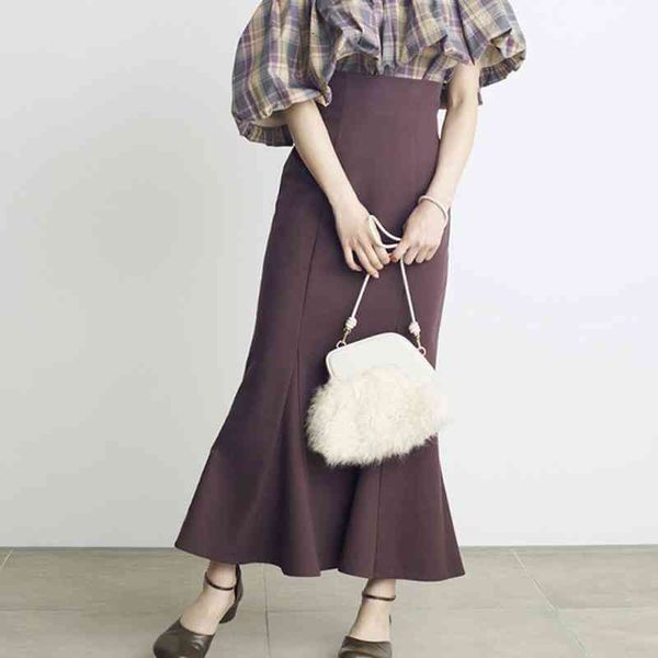 

casual dresses fall temperament trumpet skirts vintage elastic high waist mermaid women split skirt elegant solid faldas japan sty, Black;gray