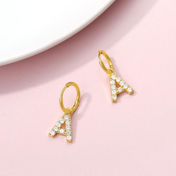 

dangle & chandelier 1piece zircon letter earrings for women girls 26 english initial earring fashion 2021 trend creative jewelry gift, Silver