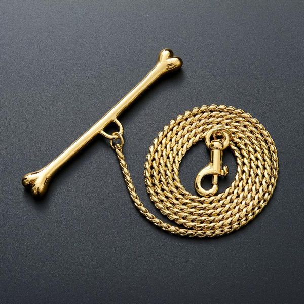 

dog collars & leashes golden stainless steel pet chain leash bone handle anti-bite metal for small medium