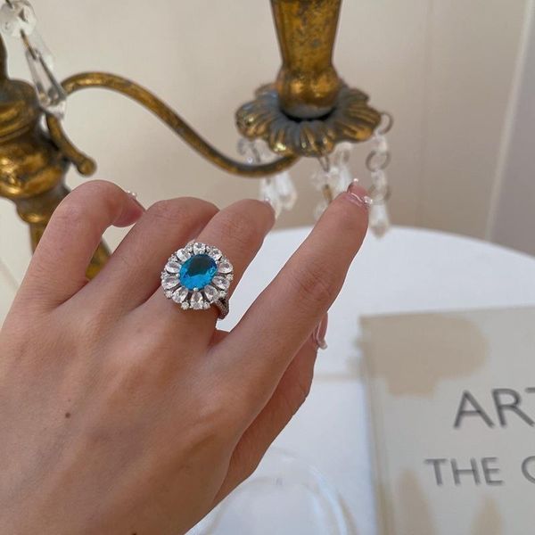 

wedding rings european fashion blue zircon ring women's vintage crystal colorful gothic party jewelry, Slivery;golden