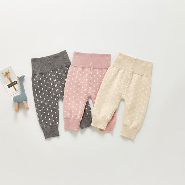 

trousers girls high waist knitted pants autumn dot knitting kids children clothes, Blue