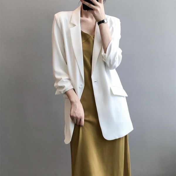 

women's suits & blazers blazer women single breasted suit long sleeves chic coat office lady korean loose casual jackets work wear, White;black