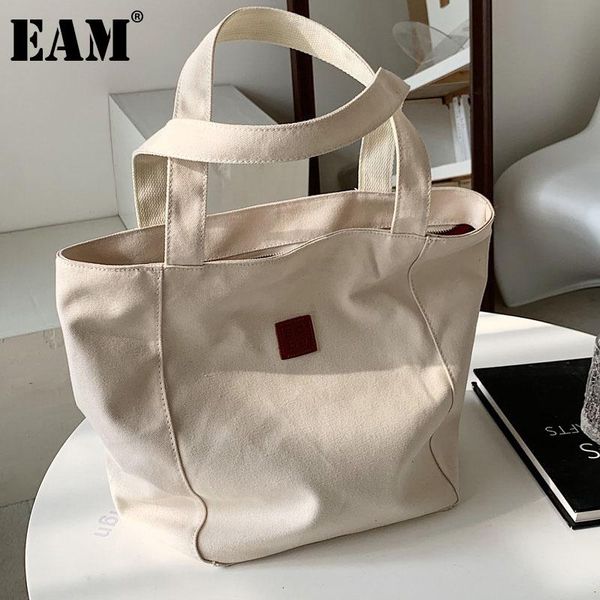 

[eam] women spring new large capacity tote bag canvas personality all-match crossbody shoulder bag fashion tide 2021 18a2056