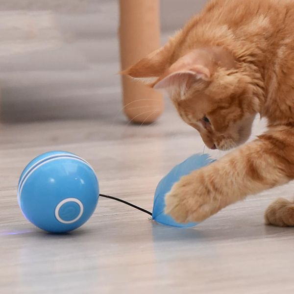 

usb charging intelligent interactive cat toy self rotating ball automatic rotation ball feather toy led/bell built-in catnip