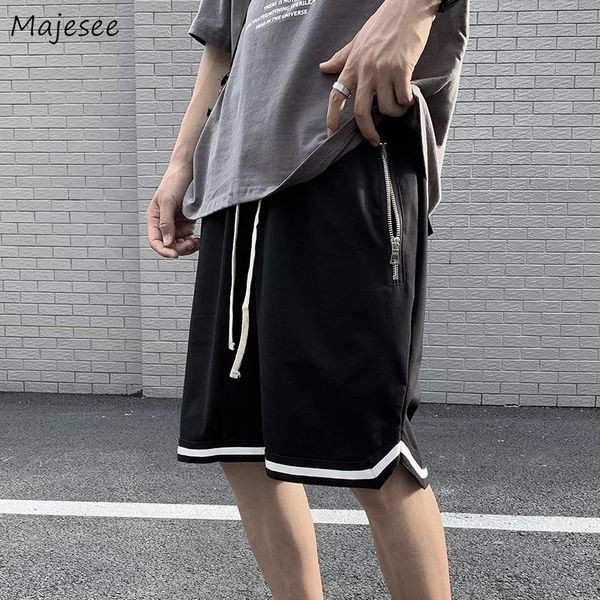 

men's shorts men casual summer patchwork panelled zipper straight trousers elastic waist male all-match students chic leisure harajuku, White;black
