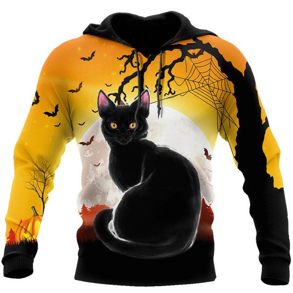 

women's hoodies & sweatshirts fashion halloween crow black cat 3d full body printed men's autumn hoodie casual zip street harajuku