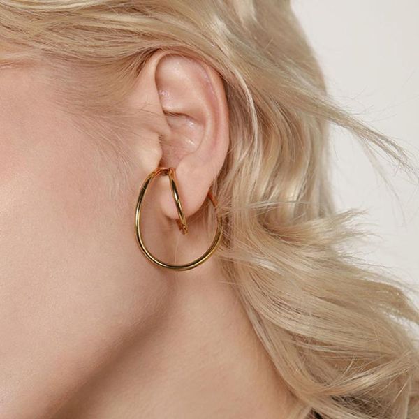 

fashion earrings women non piercing needed geometric ear clip hoop earring jewelry gift irregular ear clips for girl party, Golden;silver