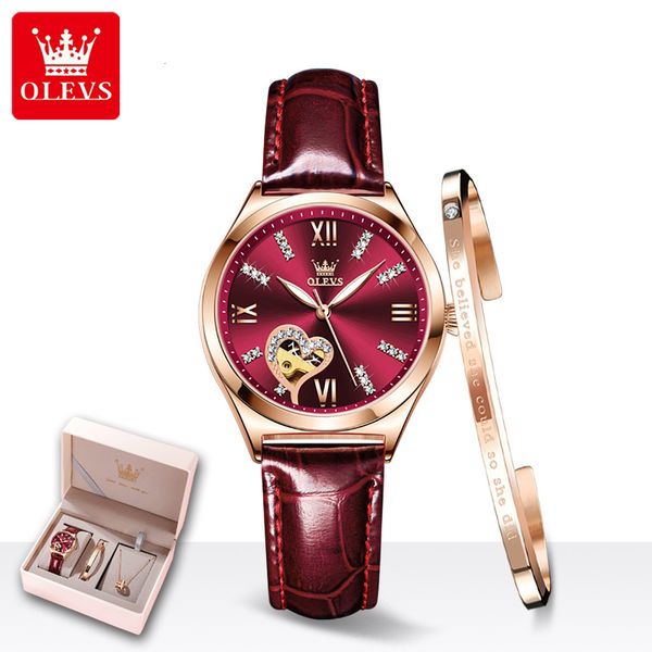 

olevs women automatic mechanical clock fashion luxury lady business relogio feminino waterproof set s, Slivery;brown