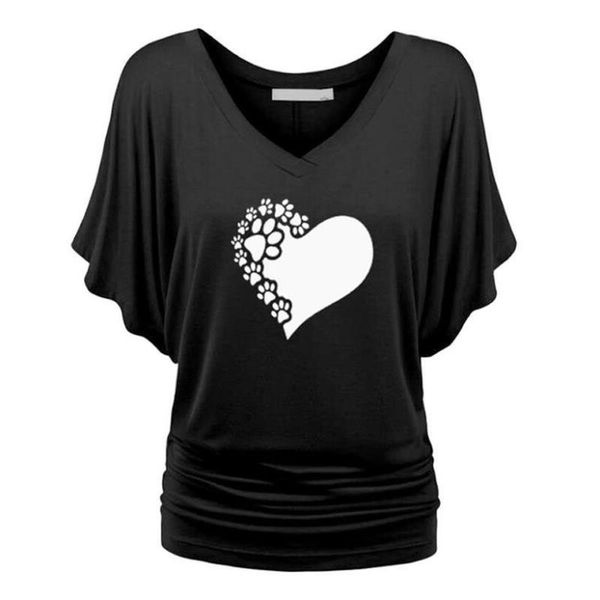 

women's t-shirt arrival dog cat heart letters print for women lotus sleeve female cute punk plus size, White