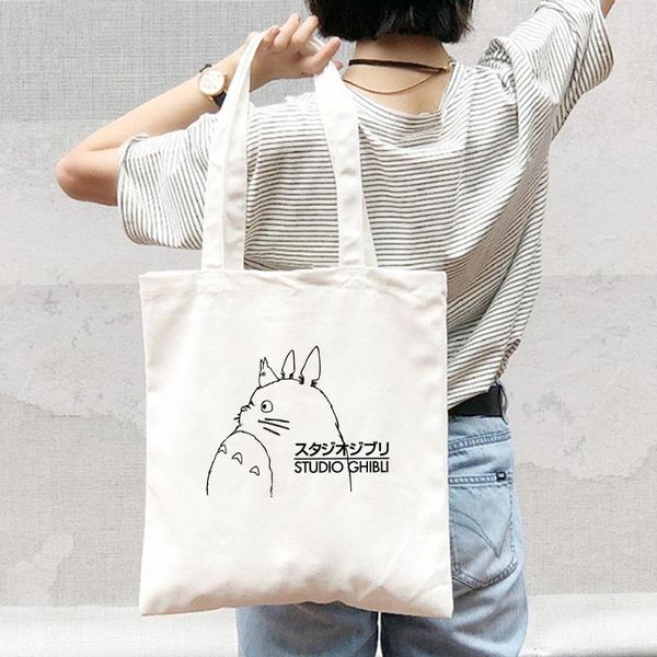 

storage bags japan totoro anime kawaii cartoon print canvas tote bag women shoulder shopping shopper hand girls fashion casual pacakge