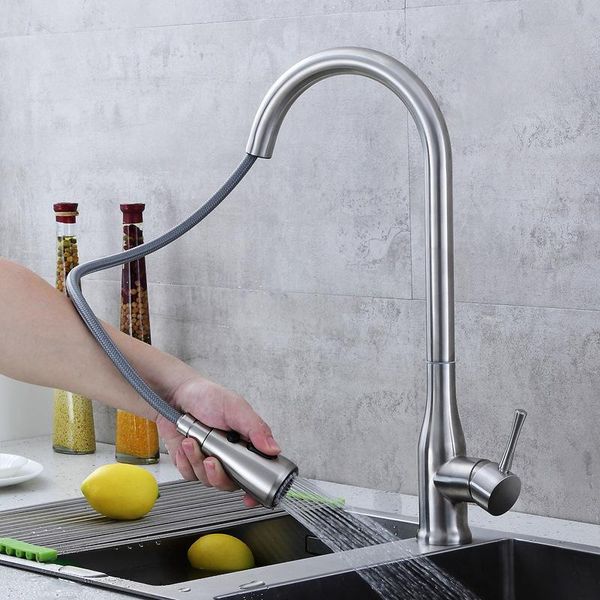 

kitchen faucets 304 stainless steel 1 hole mixer faucet with pull out spout deck mounted cold and sink 3 mode