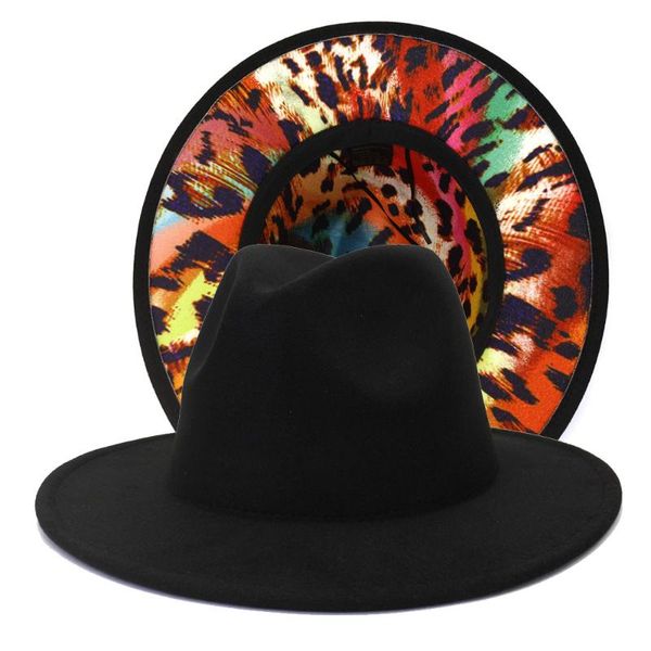 

wide brim hats 2021 wholesale autumn winter patchwork leopard fashionable jazz panama outdoor fedora hat for women men, Blue;gray