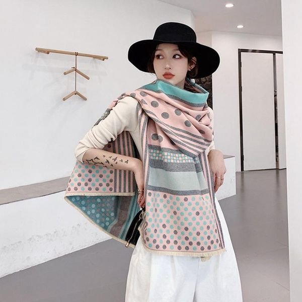 

scarves wave point print cashmere brushed scarf women ladies neck fashion shawl wraps warm winter hijab blanket, Blue;gray