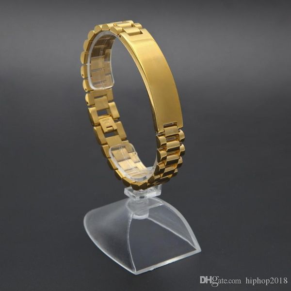 

mens watch link bracelet gold plated stainless steel links cuff bangles hip hop jewelry for men gift, Black
