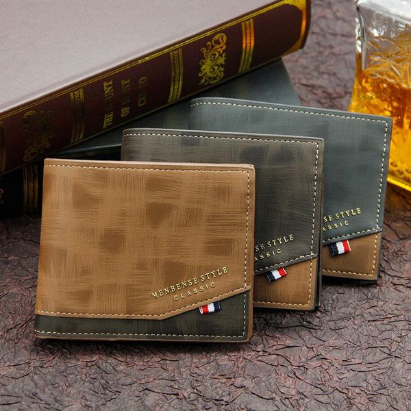 

wallets fashion stamping printing hinge men wallet short paragraph frosted multi-card large capacity money purse solid, Red;black