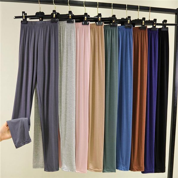 

2021 new women spring autumn high waist straight modal female solid colors casual loose wide leg pants fashion trousers l463zr5o, Black;white