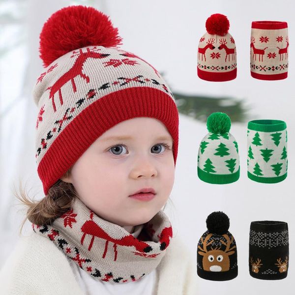 

caps & hats baby hat scarf set christmas deer warm cap knitted two-piece suit winter pompom for kids, Yellow