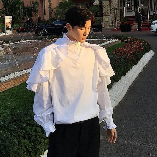 

men's t-shirts m-xlspring designer alternative ruffled shawl on both sides wearing loose hooded long-sleeved shirt tide brand shirt., White;black