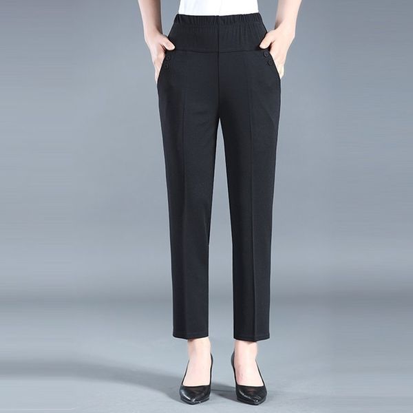 

2021 new casual trousers of solid-colored women hare elastic women's on her waist all-match high-waisted lady high-quality pants 2562, Black;white