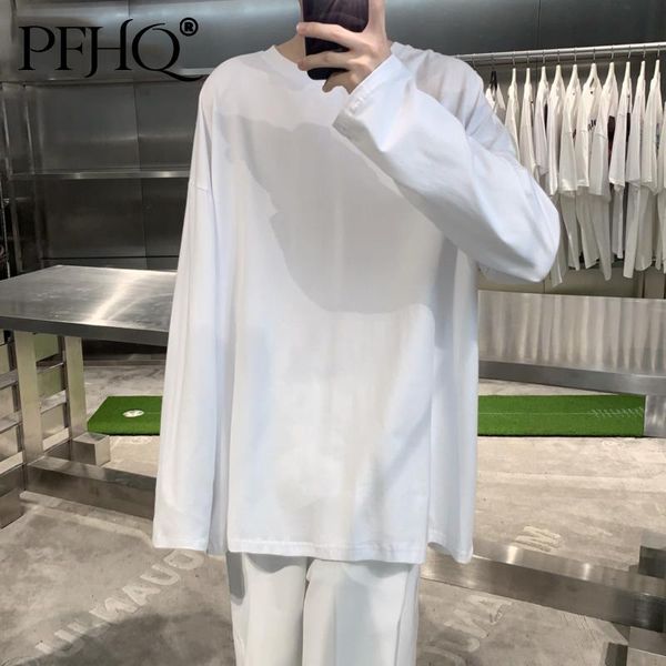 

men's t-shirts pfhq men autumn casual long sleeve t-shirt basic round collor all-match loose tee 2021 oversize clothing trend 21d3576, White;black