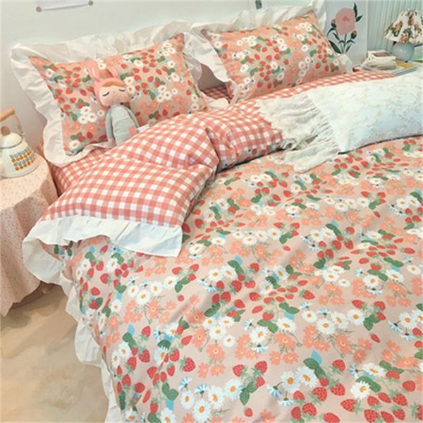

bedding sets korean printed comforter king  size cute bed sheets premium egyptian cotton silky soft duvet cover quilt 4pcs
