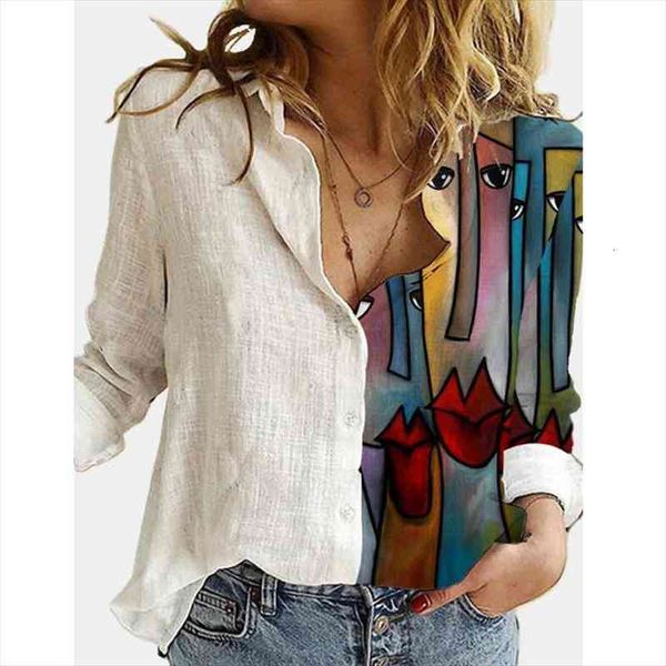 

women turn-down collar blouse shirt autumn floral print vintage loose button plus size casual long sleeve blusa white