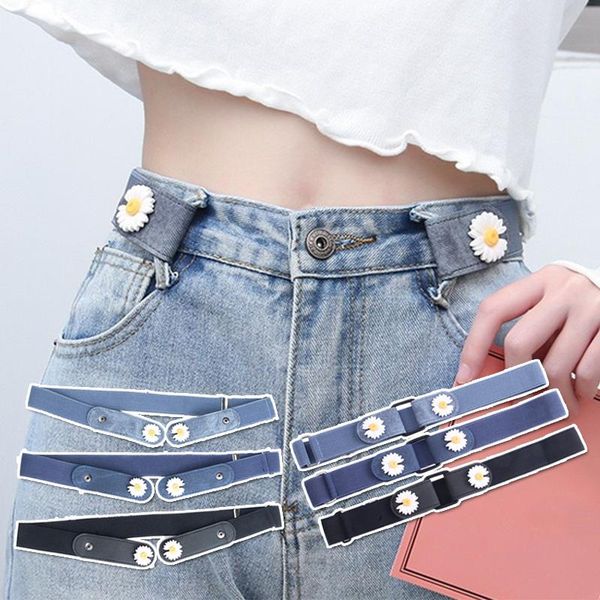 

belts women buckle-elastic waist belt canvas little daisy stretchy for jeans pants dress bule black color invisible waistband, Black;brown