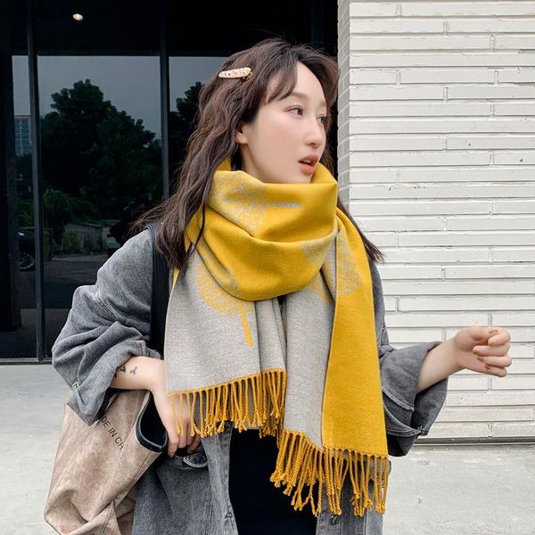 

hats, scarves & gloves sets autumn and winter cashmere scarf women tree of life double-sided dual-use long warm thick muffler shawl, Blue;gray