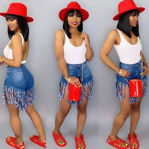 

women's shorts 2021 women high waist denim summer vintage solid tassel short jeans plus size casual trousers, White;black