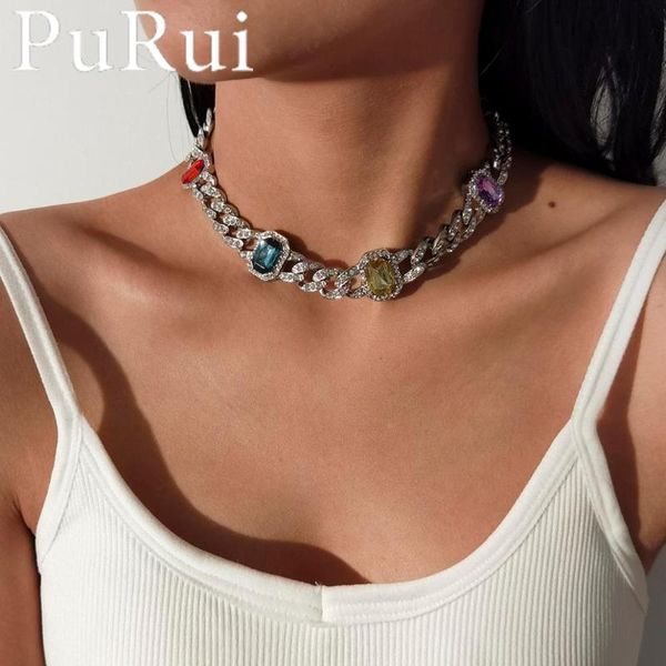 

colorful rhinestone necklace for women luxury choker chain necklaces cystal women's neck chain party jewerly female green red, Golden;silver
