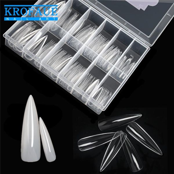 

false nails krofaue 120pcs/box xl long for tips clear natural artificial extension full cover manicure tool diy design, Red;gold