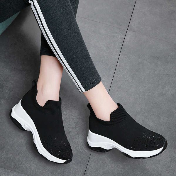 

lycra kington single shoe rhintone thick bottom slope heel casual breathable women's sho one step on spring and autumn sports