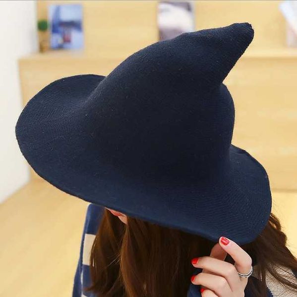 

wide brim hats halloween witch hat men's and women's wool knit fashion solid diversified along the girlfriend gifts navy, Blue;gray