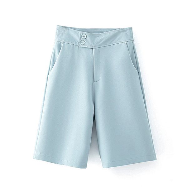 

2021 new women chic office wide leg fashion high waist pockets female knee length pants blue pant rrdn, Black;white