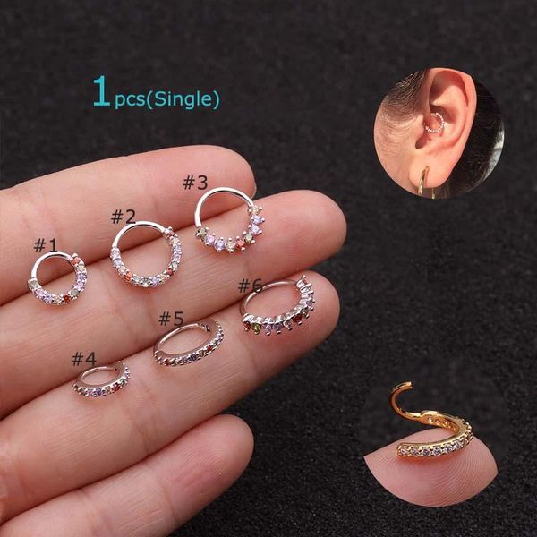 

hoop & huggie 1pcs multicolor zircon copper rook piercing mini tragus earrings, Golden;silver