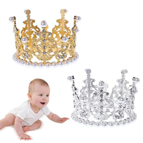 

hair accessories baby crown pography props fashion pearl rhinestone glitter gold silver po birthday party decoration girls princess, Slivery;white