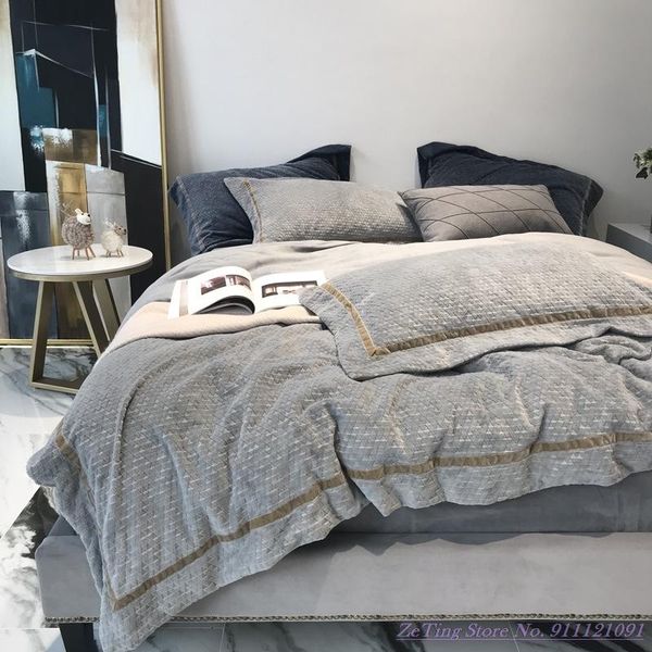 

bedding sets 4pcs set anti static carved velvet bed linen thick warm coral autumn winter duvet cover 1.8m
