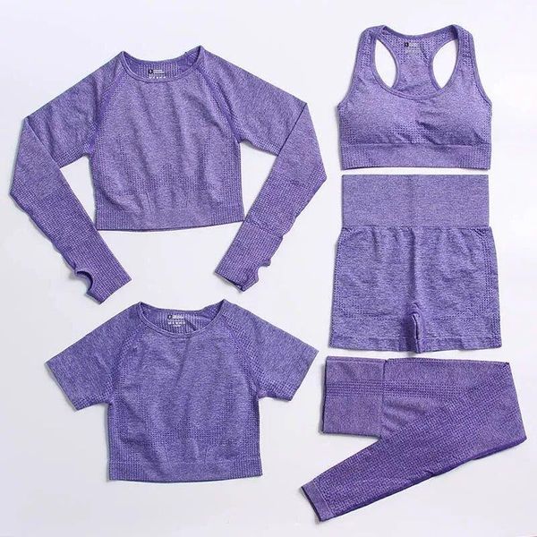 

yoga outfit sports bra high waist pants long sleeve gym clothing women's 2 piece workout seamless leggings and crop set
