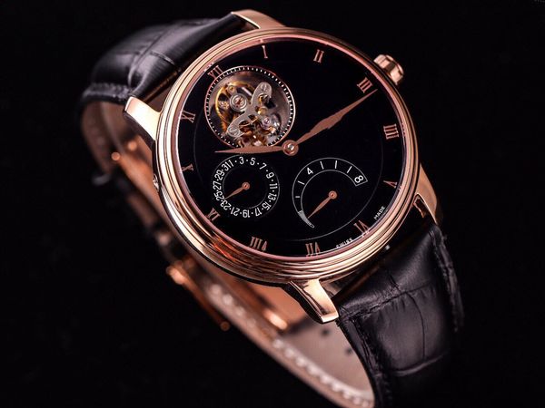 JB 6025-1542-55 orologio da uomo, dimensioni 42,5 mm, con movimento di tourbillon Cal.25, data, display di riserva di potenza, specchio a doppia faccia in zaffiro e custodia placcata 750 in platino