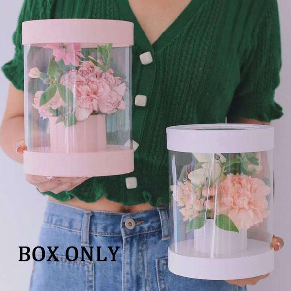 

transparent bouquet box, fresh flower packaging gift bouquet layer creative double mini box
