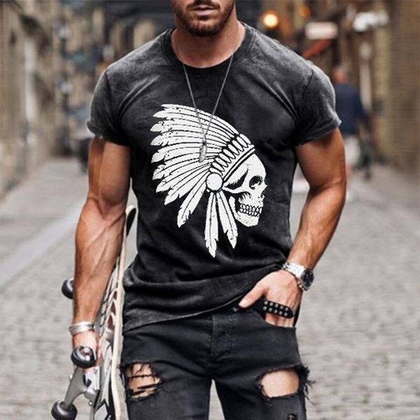 

demon leader pattern men's 3d printed t-shirt visual impact party streetwear punk gothic round neck american muscle style short sleeves, White;black