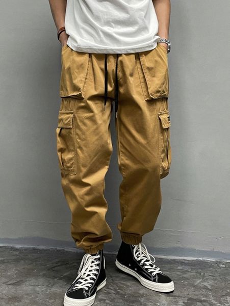 

men slant pocket cargo pants 03y7#, Black