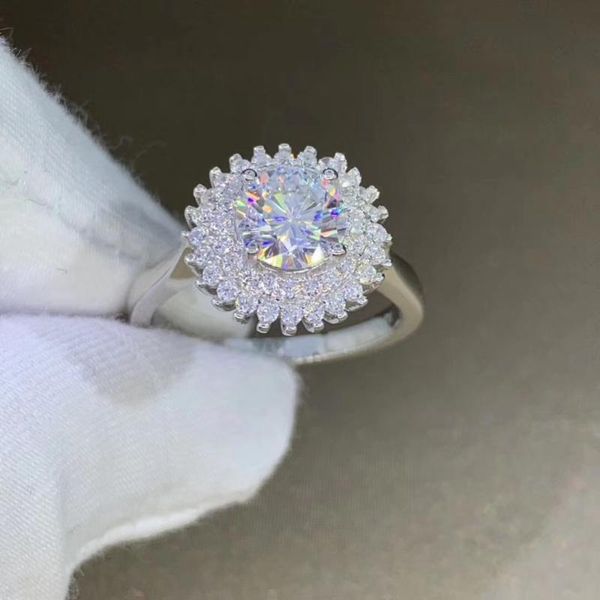 

cluster rings round silver moissanite ring 1ct d vvs luxury weding for women, Golden;silver
