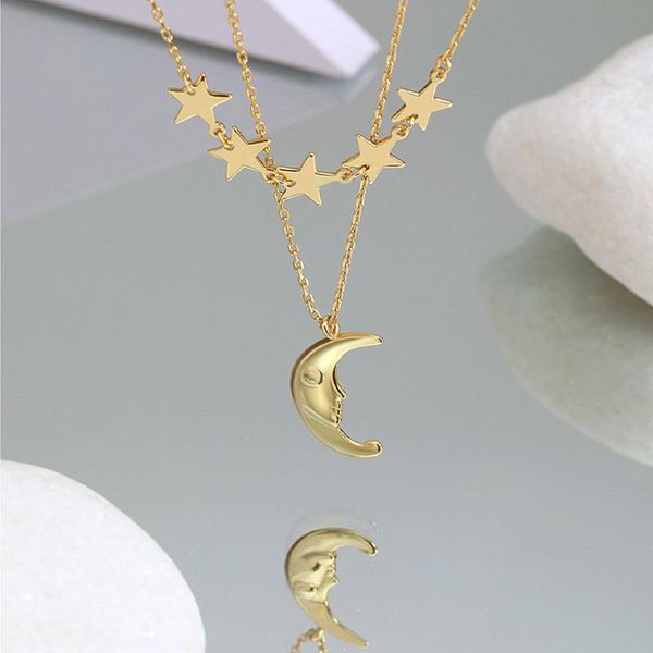 

chains chuangu 925 sterling silver fashion double necklace light luxury star moon clavicle chain stacking jewelry