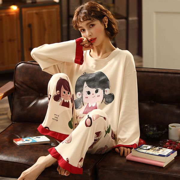 

spring pajamas women's long sleeve lovely korean princess style suit sweet summer autumn winter home clothes can be worn out, Black;red