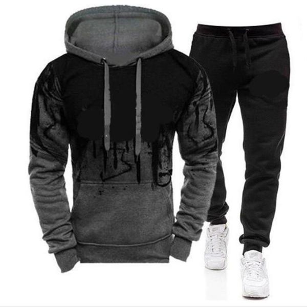 

running sets s-4xl casual men tracksuit hooded sweatpants 2 pieces spring autumn male pullover hoodies pants suit plus size sportswear, Black;blue